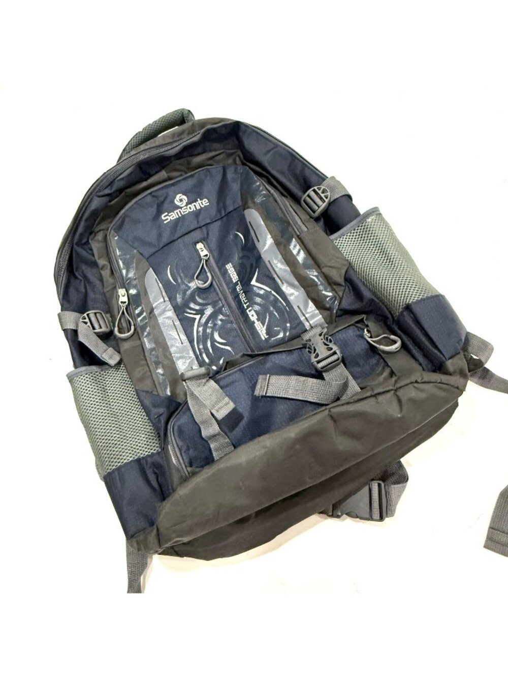 Samsonite Hiking Travel Backpack Blue Gray Pockets Padded Straps